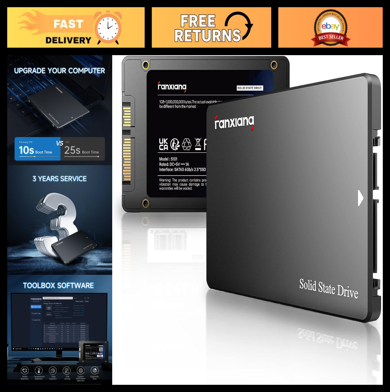 1TB SATA III SSD 2.5″ Internal Solid State Drive, 520MB/s Read Speed, Upgrade PC