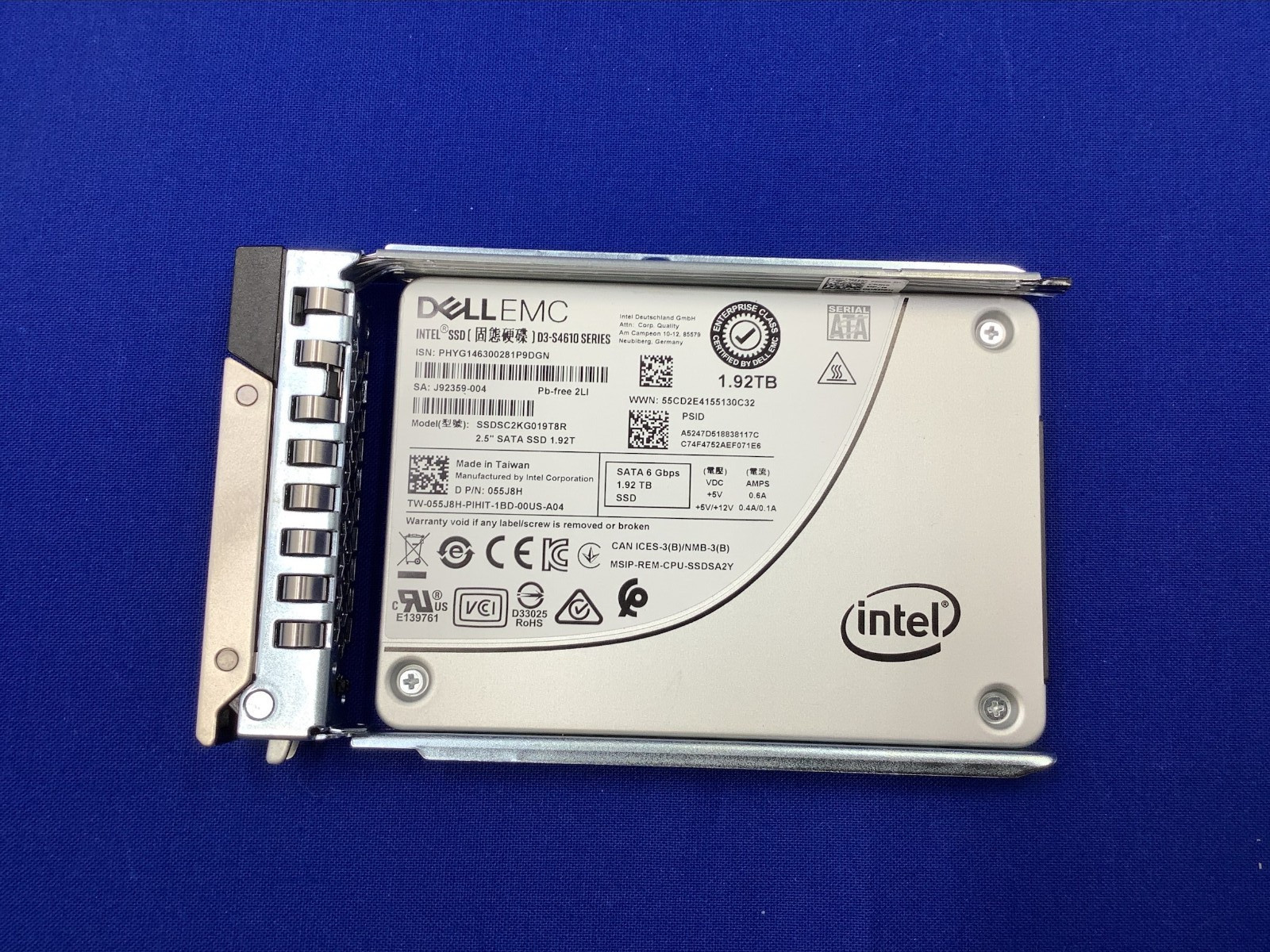 55J8H Dell Intel D3-S4610 1.92TB SATA 6Gb/s 2.5″ MU SSD 055J8H SSDSC2KG019T8R