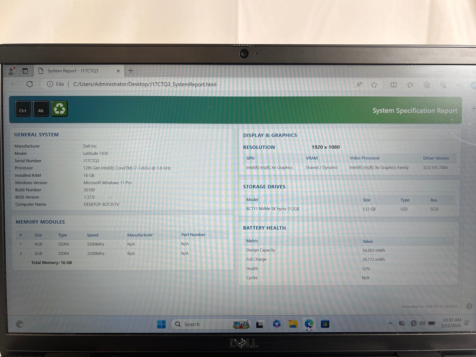 Dell Latitude 7430 i7-1265U 1.8GHz 16 GB 512GB SSD 14″