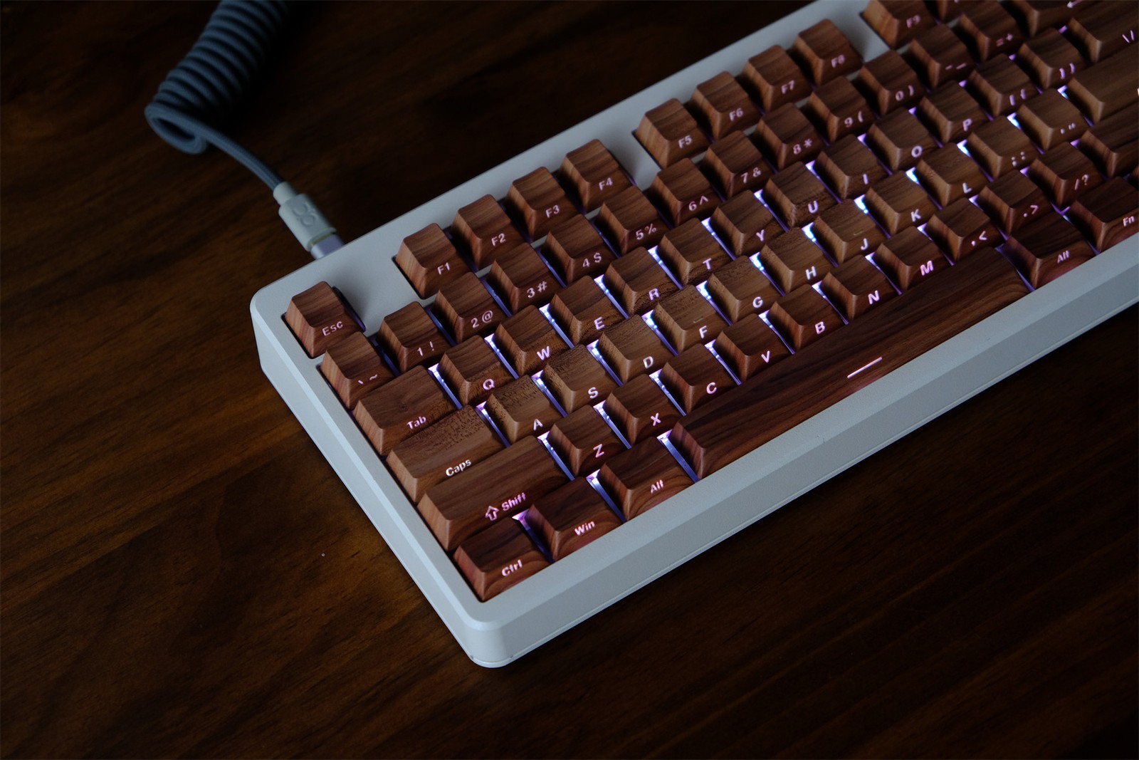 Walnut Wood Side Print Shine Through Cherry Profile Doubleshot PBT Keycap Set