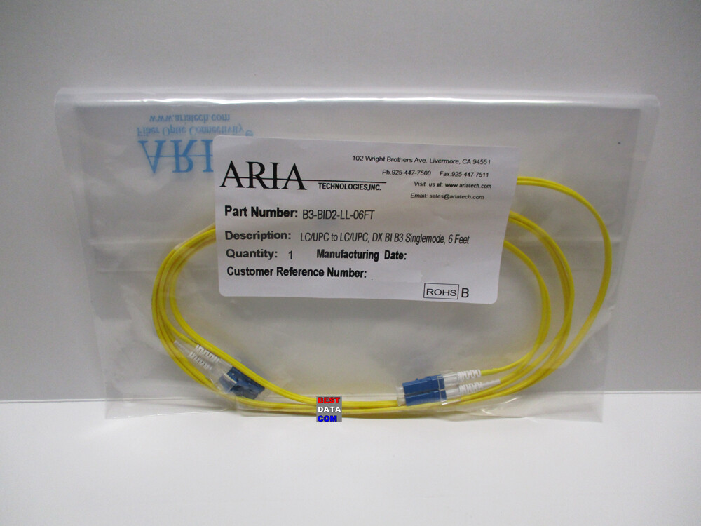 Aria 6ft 2m LC to LC SMF Single Mode Duplex 9/125 Fiber Patch Jumper Cable