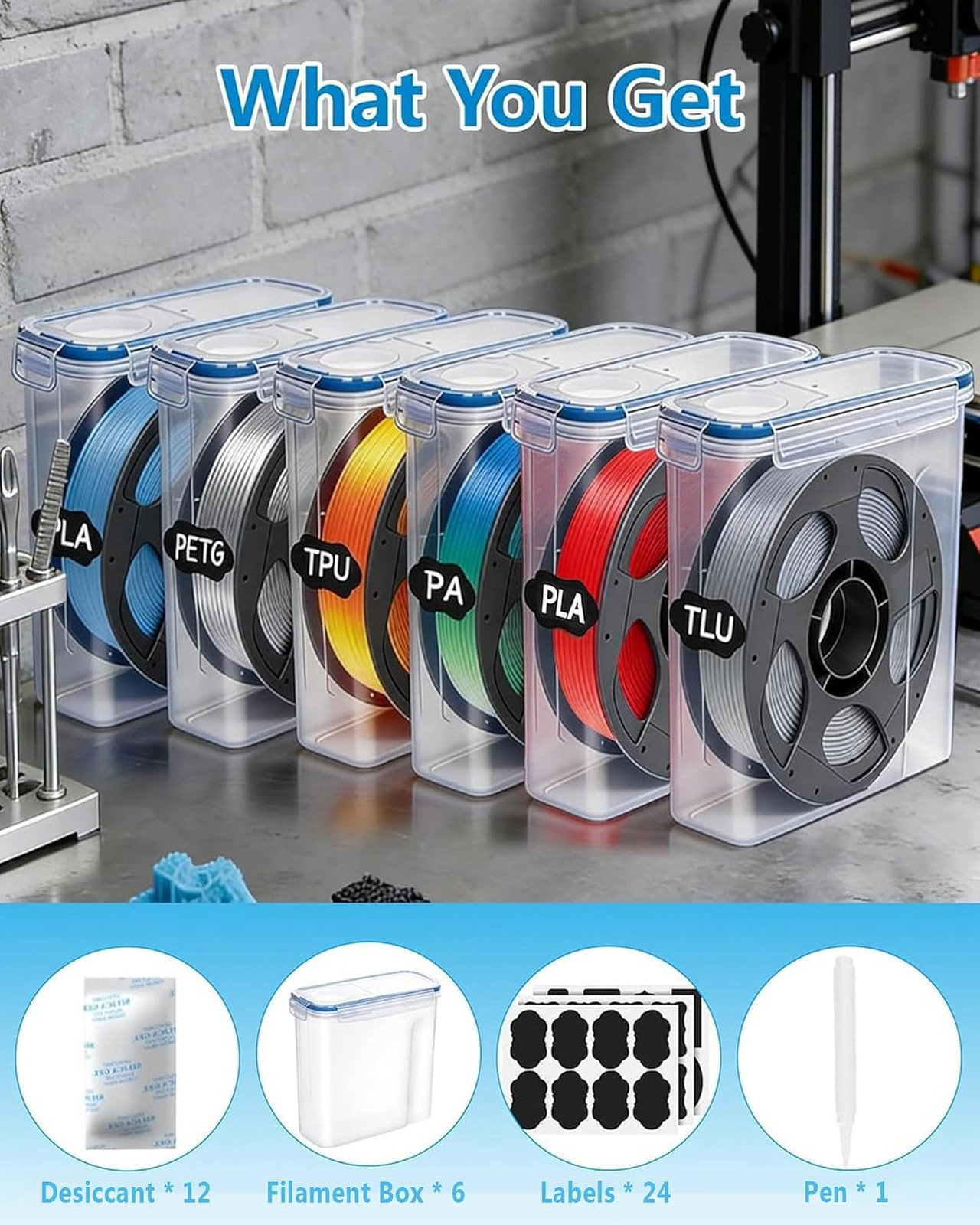 Filament Storage Box 6 Pack for 3D Printing Filaments Airtight Moisture Proof
