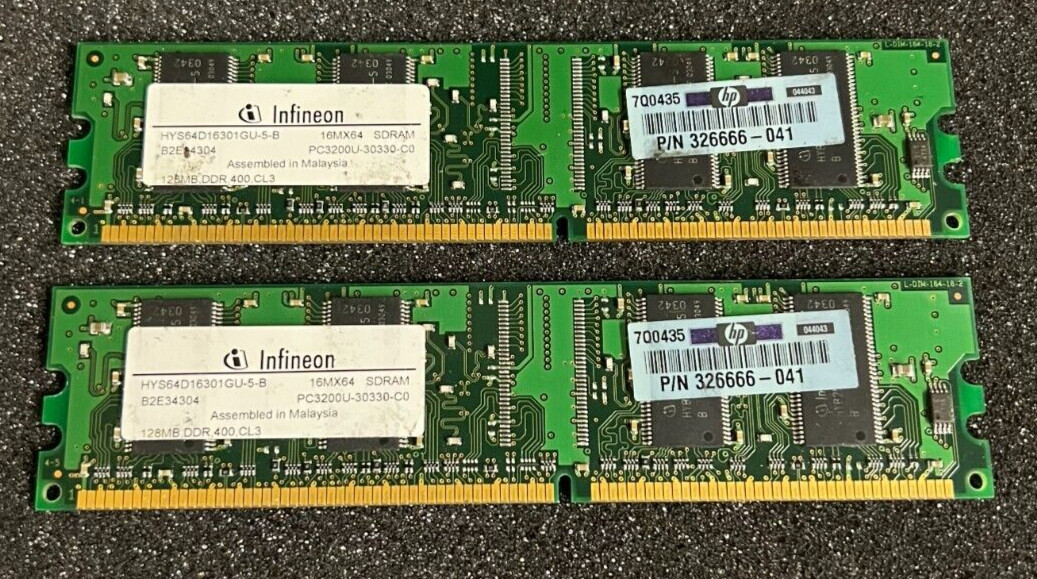 Infineon 256MB Kit; 2 x 128MB PC3200 DDR-400MHz non-ECC (HYS64D16301GU-5-B)