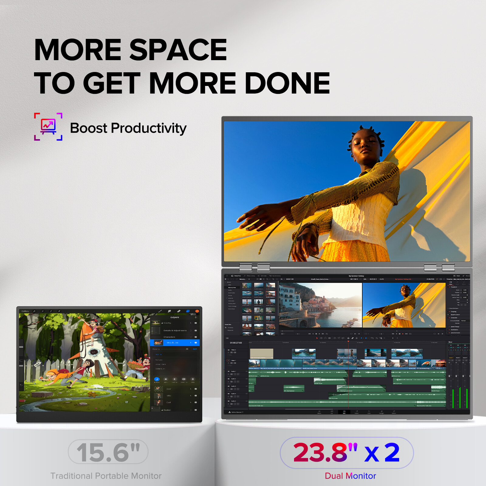 UPERFECT 23.8″ FHD 100Hz Dual Monitor Adjustable Stand Monitor Extender Screen