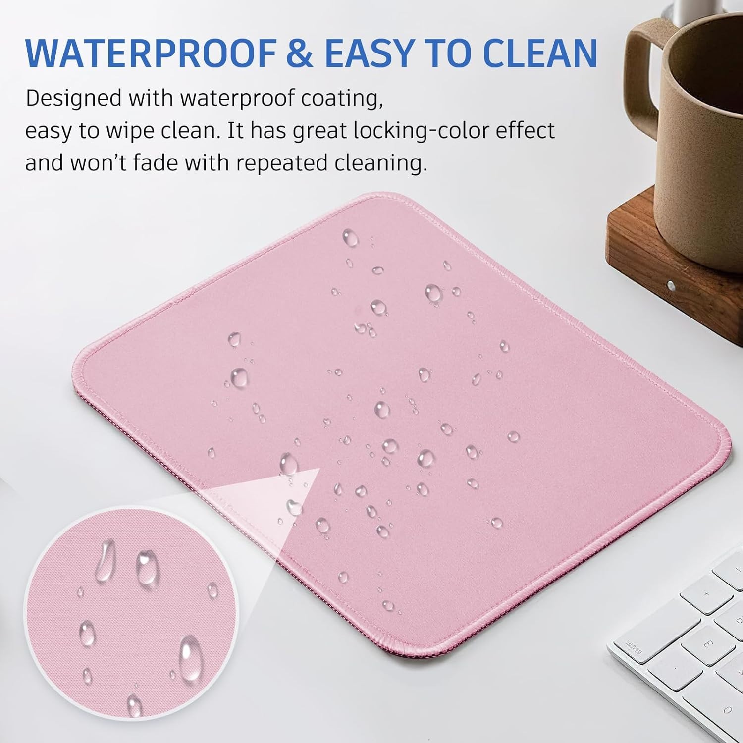 Cute Stitched Edge Pink Mouse Pad – Smooth, Waterproof & Non-Slip 10.2 x 8.2in