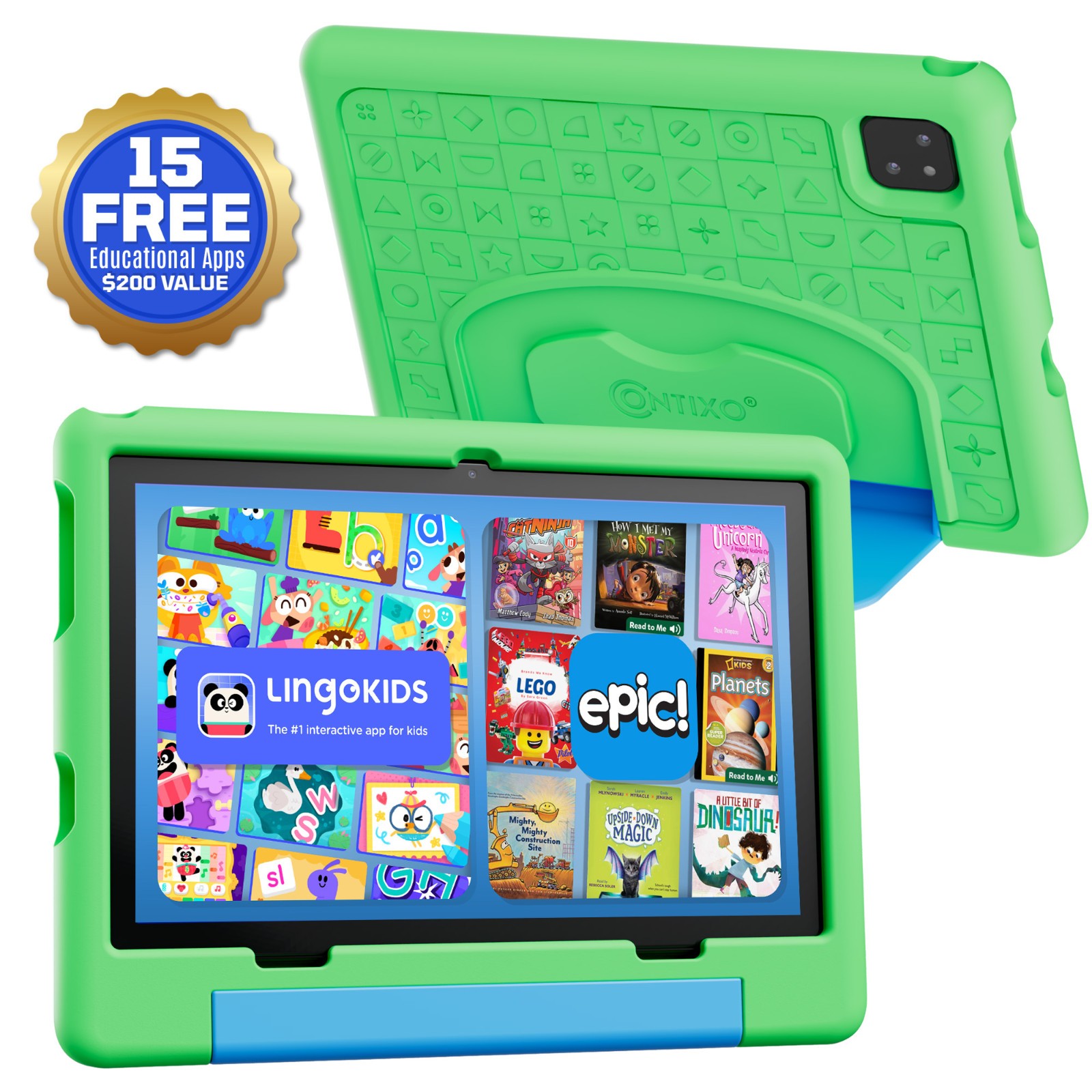 Contixo A10 Kids Tablet With 14 Apps, Lingokids & Epic, 10.1″ HD Screen