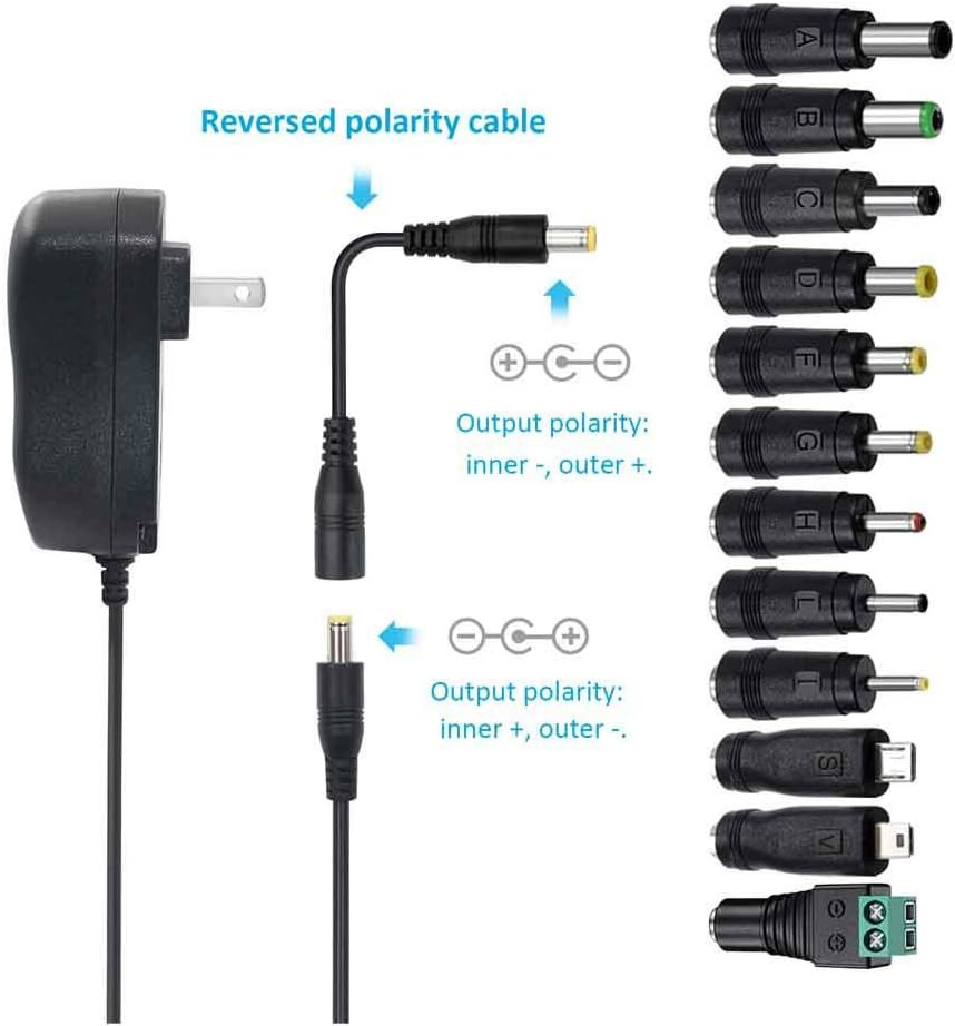 DC 5.5 2.1Mm Reverse Polarity Converter Cable Plug Universal AC Adapters and Key