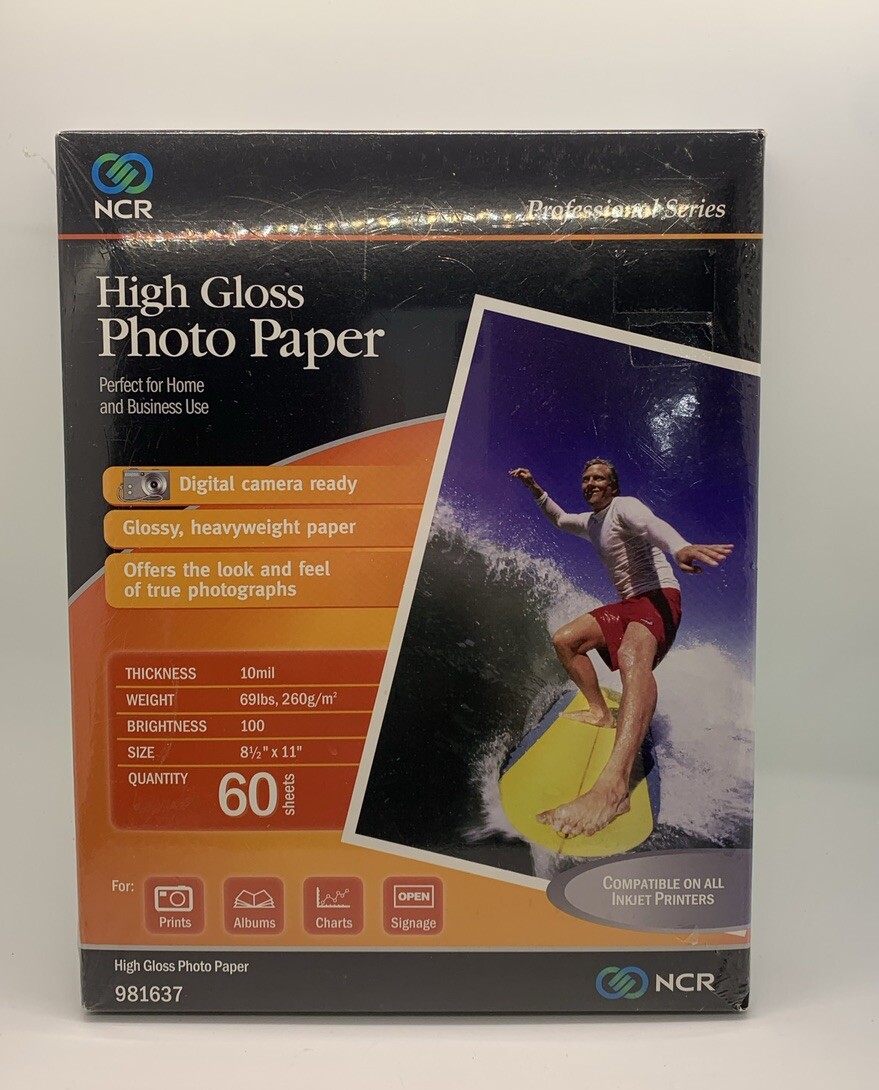 NCR BRAND HIGH GLOSS 10 Mil PHOTO PAPER 60 Sheets 8.5″ X 11″ 981637 – NEW