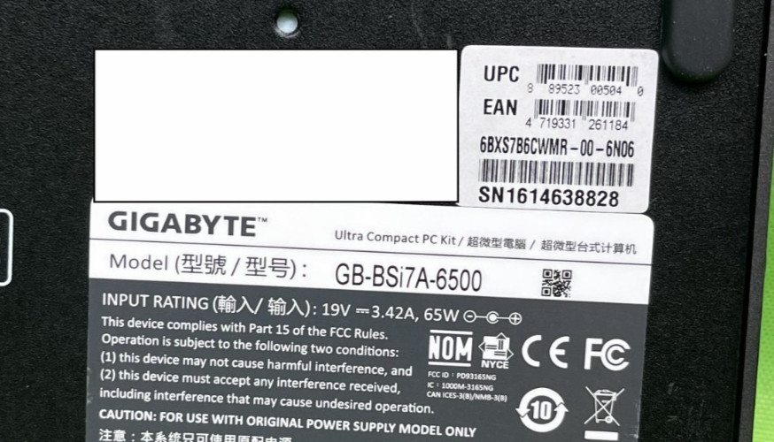 GIGABYTE GB-BSi7-6500 Intel i7-6500U @2.50GHz 8GB/256GB SSD/SSD/Win 11 Pro/Wi-Fi
