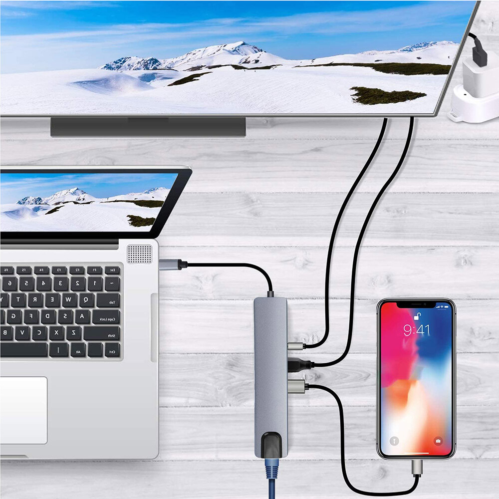 8-in-1 USB-C 4K HDMI Hub/Adapter 100W Laptop Power HDMI/RJ45 Ethernet/PD Charger