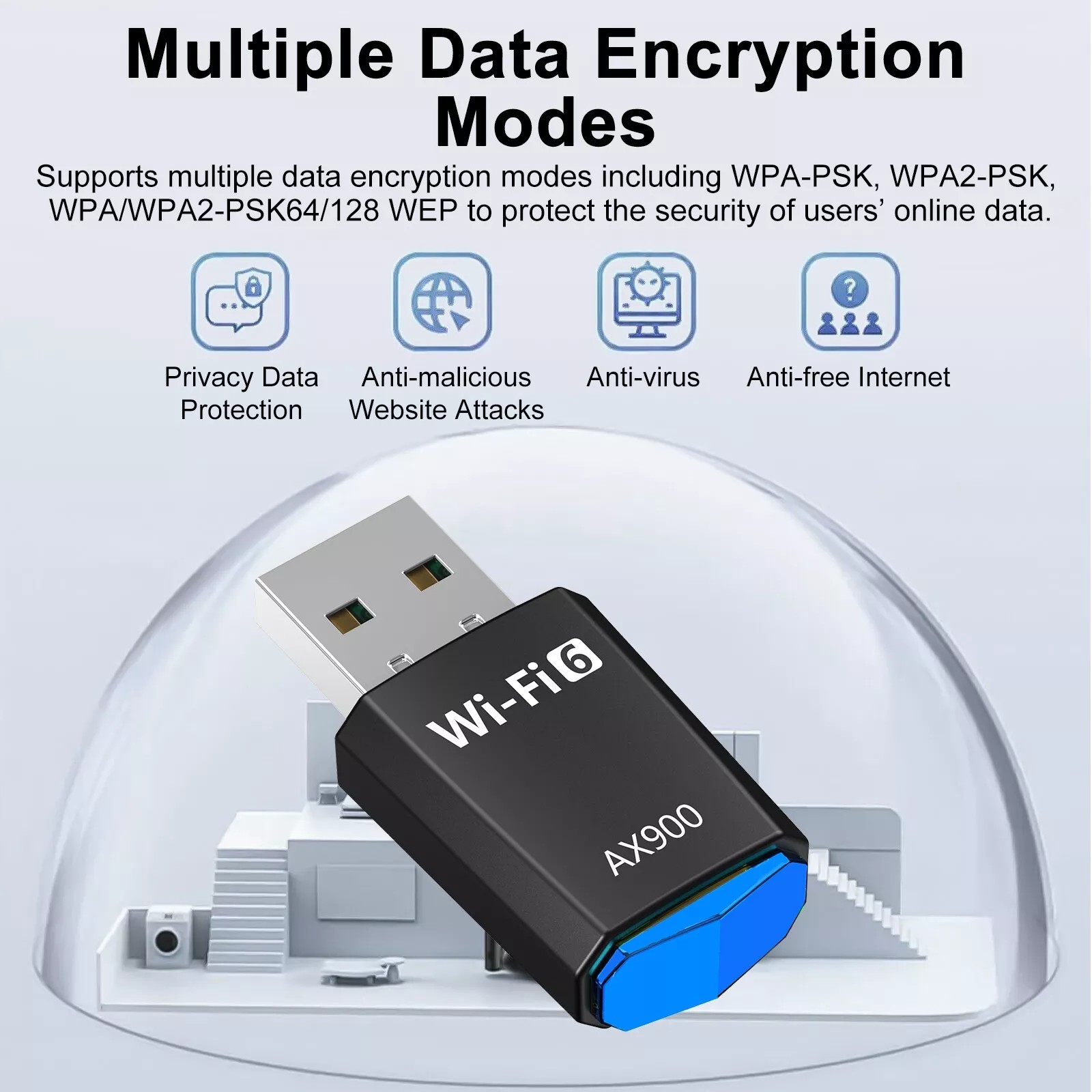USB WiFi 6 Adapter 900Mbps Dual Band 2.4/5Ghz Wireless Network Dongle 802.11ax