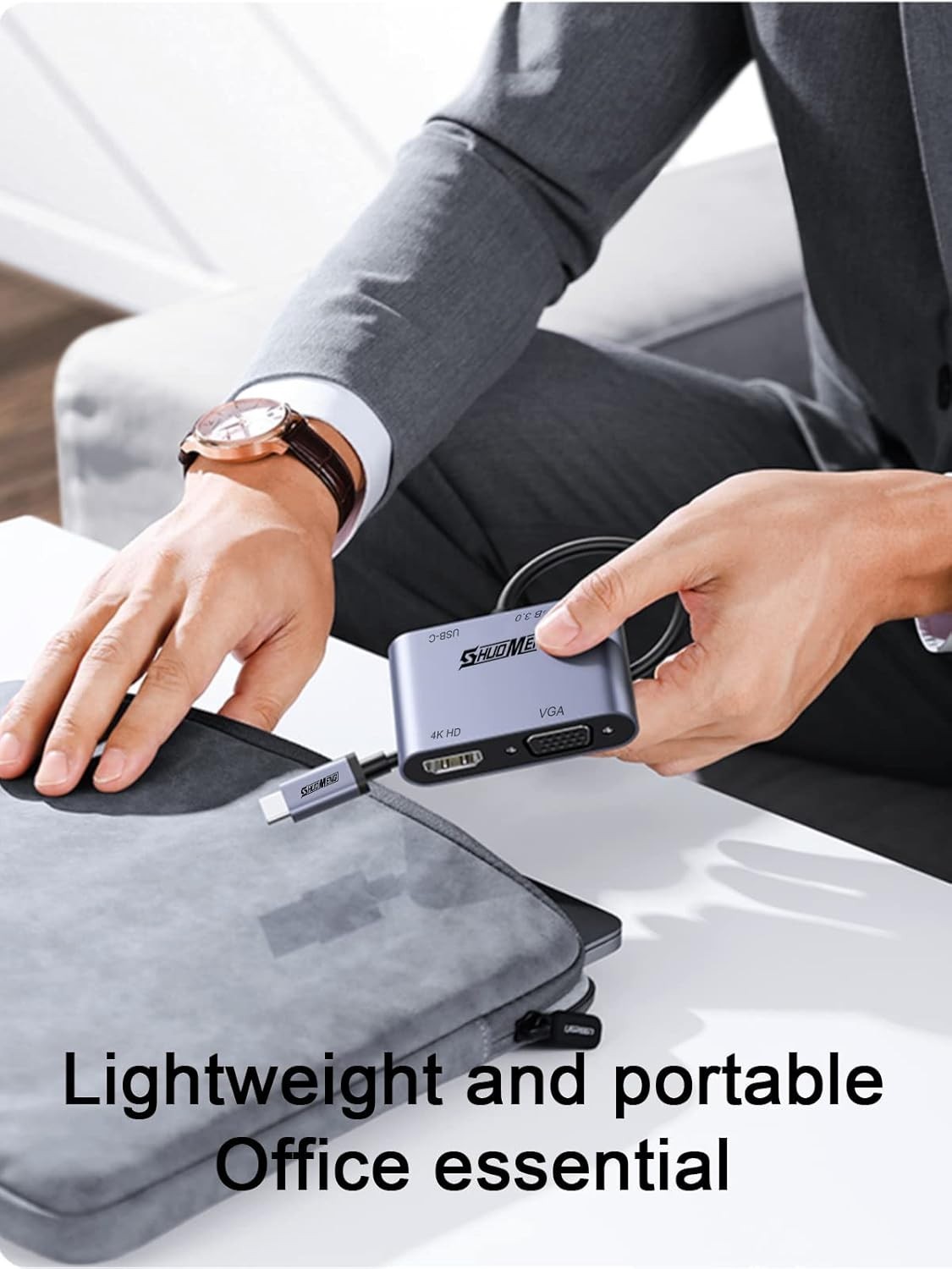 Compact 5-in-1 USB C Adapter with 4K HDMI, VGA, and Audio Input – Plug & Play