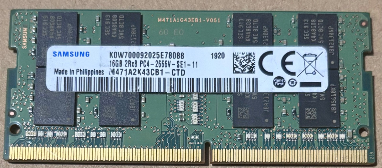 Samsung 16GB 2Rx8 PC4-2666V-SE1-11 M471A2K43CB1-CTD Laptop Memory Ram
