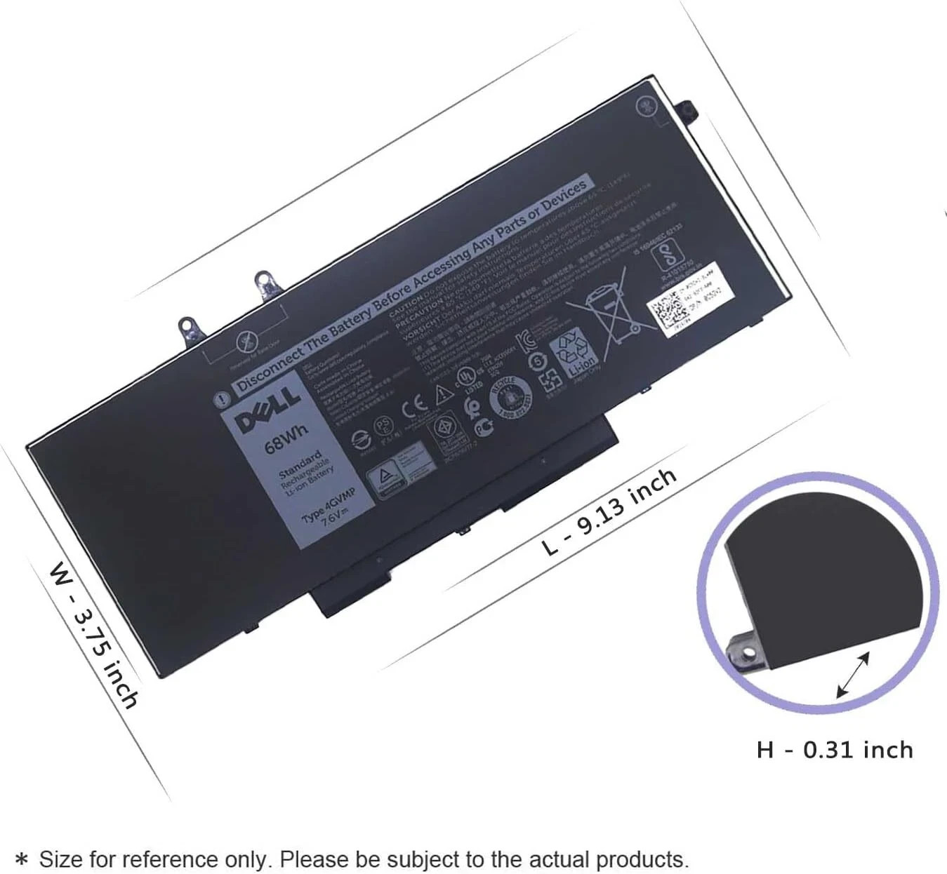 OEM Genuine 4GVMP Battery For Dell Latitude 5400 5500 Precision 3540 3550 68WH