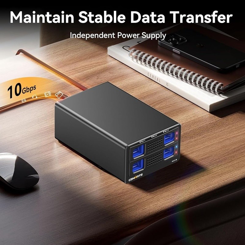 Hybrid HDD NVMe SSD Enclosure Up to 46TB 10Gbps USB 3.2 Tool-Free Installation