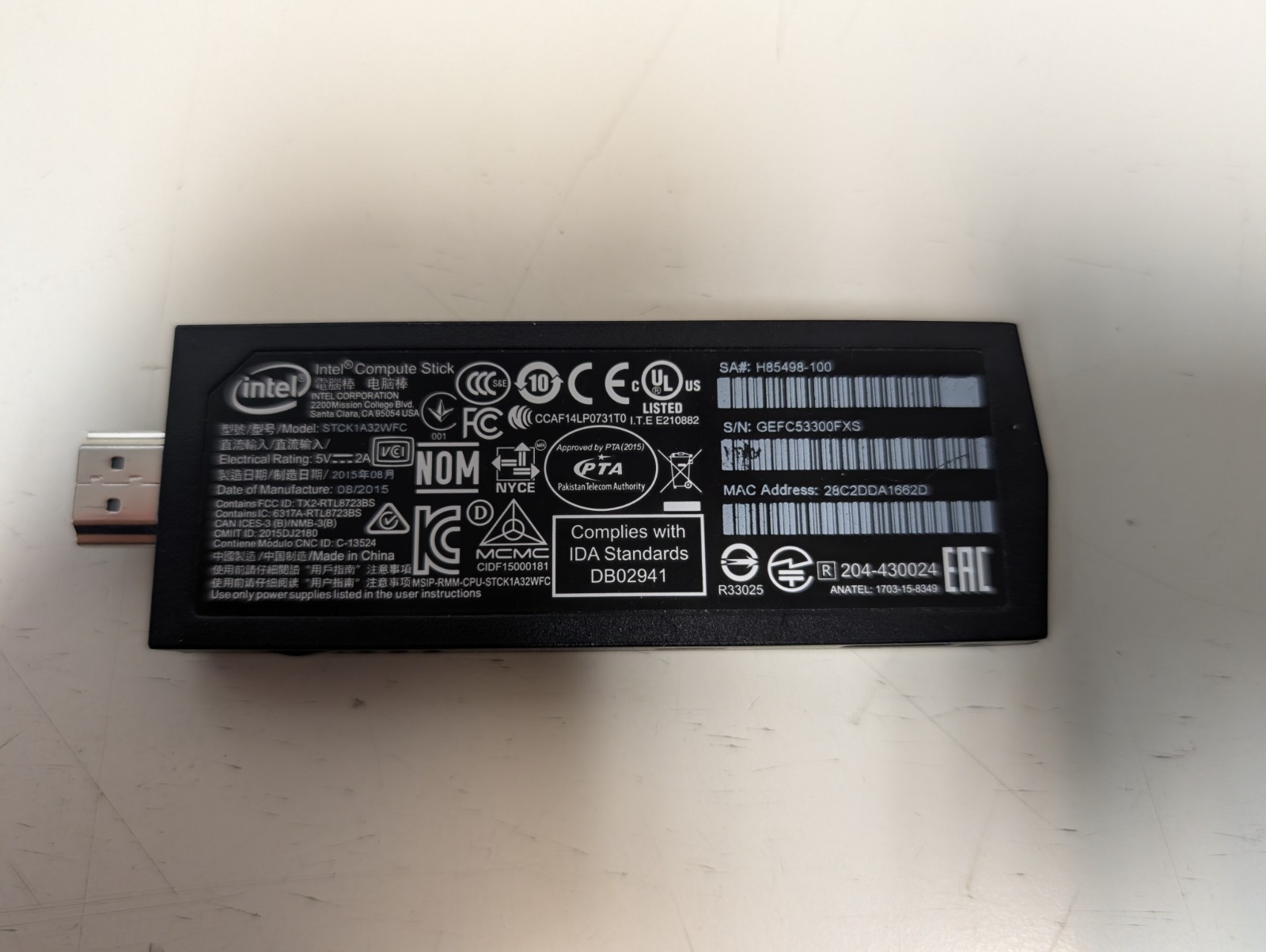 Intel Compute Stick STCK1A32WFC | Windows 10 Home (32-bit) | Atom Z3735F