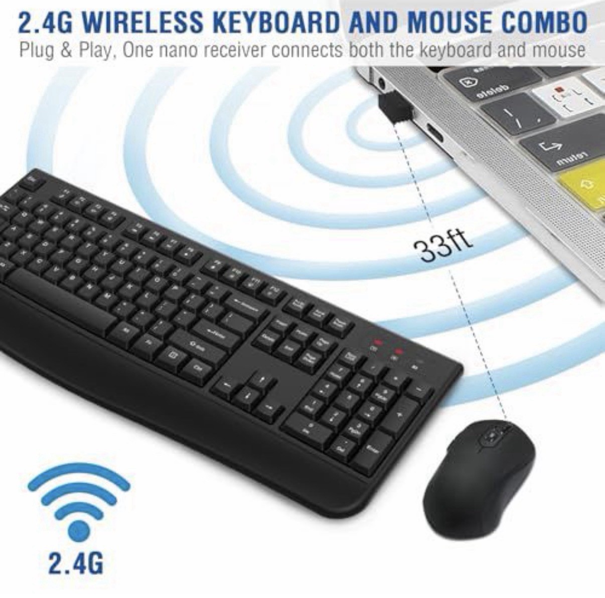 Wireless Ergonomic Keyboard & Mouse Combo, EDJO 2.4G, for Windows or Mac