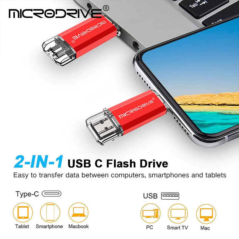 Type C USB Flash Drive OTG 2 in 1 USB 2.0 Micro USB Pen Drive 128GB 64GB 32GB 16