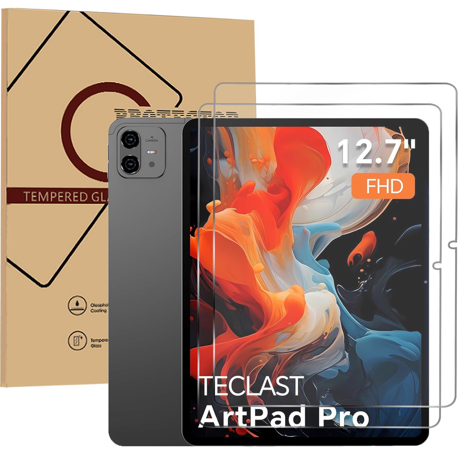 2 Pack Glass Screen Protector For Teclast ArtPad Pro 12.7″ Tablet 9H HD Clear
