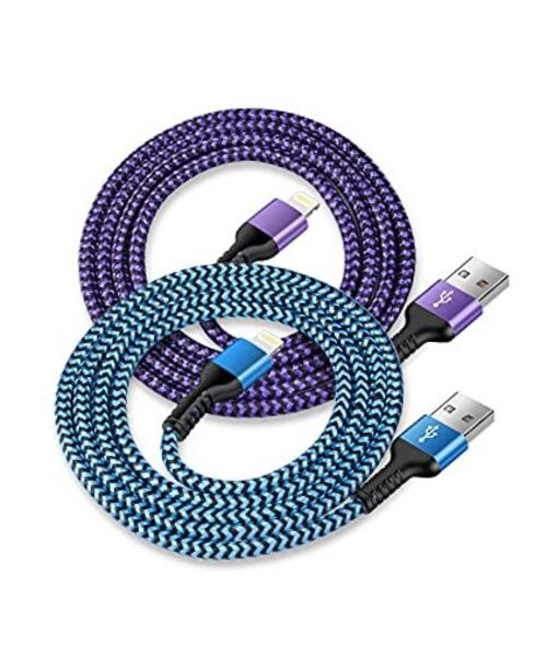 USB A to Lightning Cord, 2Pack/3Ft Nylon 3FT Blue, Purple USB to Lightning