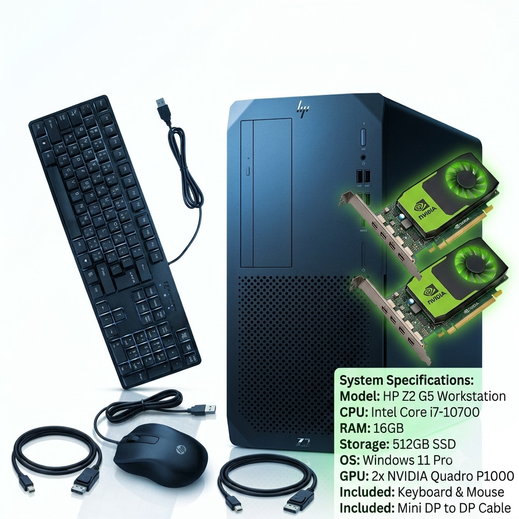 HP Z2 Tower G5 Workstation Core i7-10700 2.9GHz 16GB RAM 512GB SSD Win11 Pro