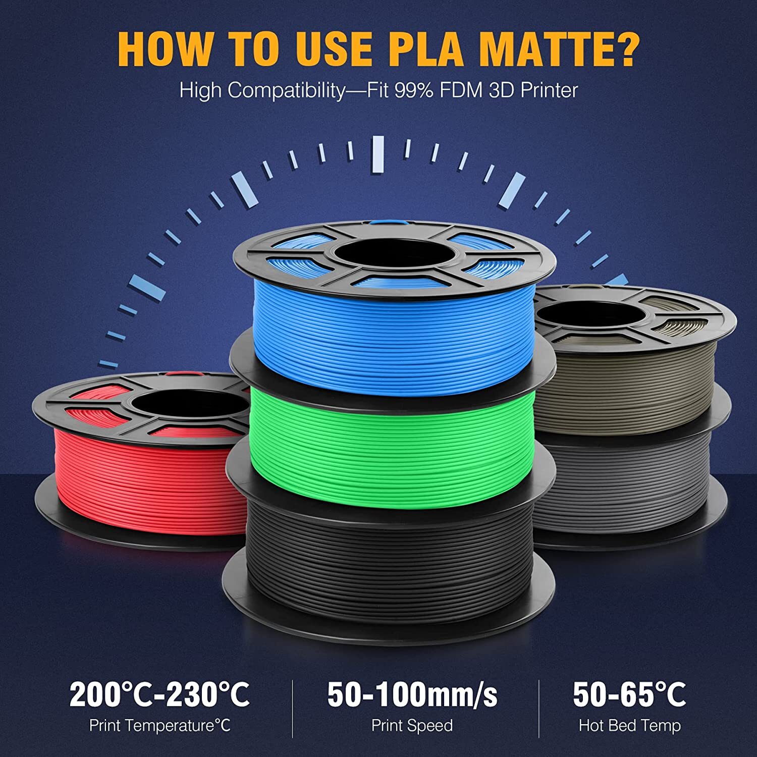 SUNLU PLA Matte 3D Printer Filament 1.75mm 1kg Spool NO Clogging & NO Bubble