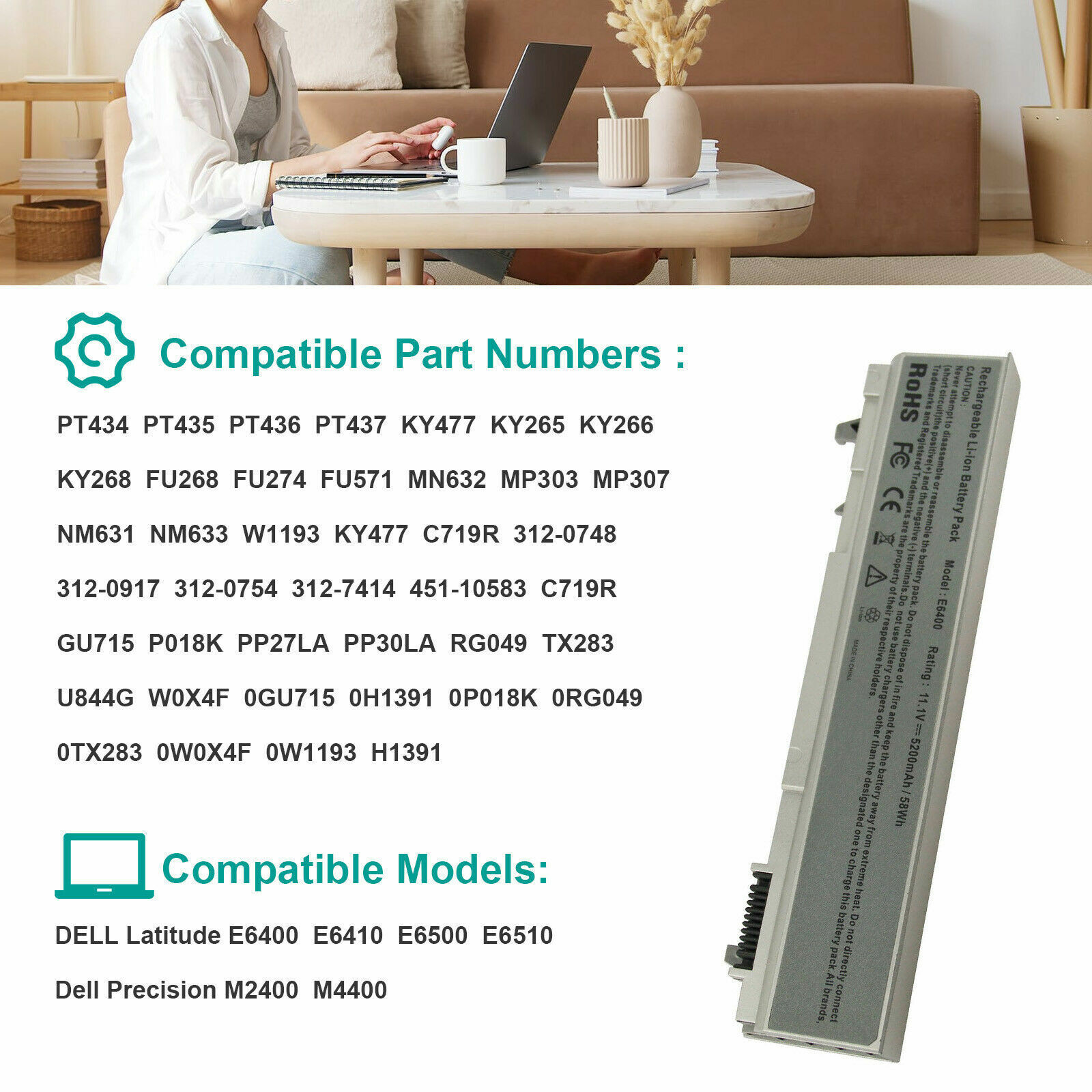 Battery For Dell Latitude E6400 E6410 E6500 E6510 Precision M2400 M4400 6/9 Cell