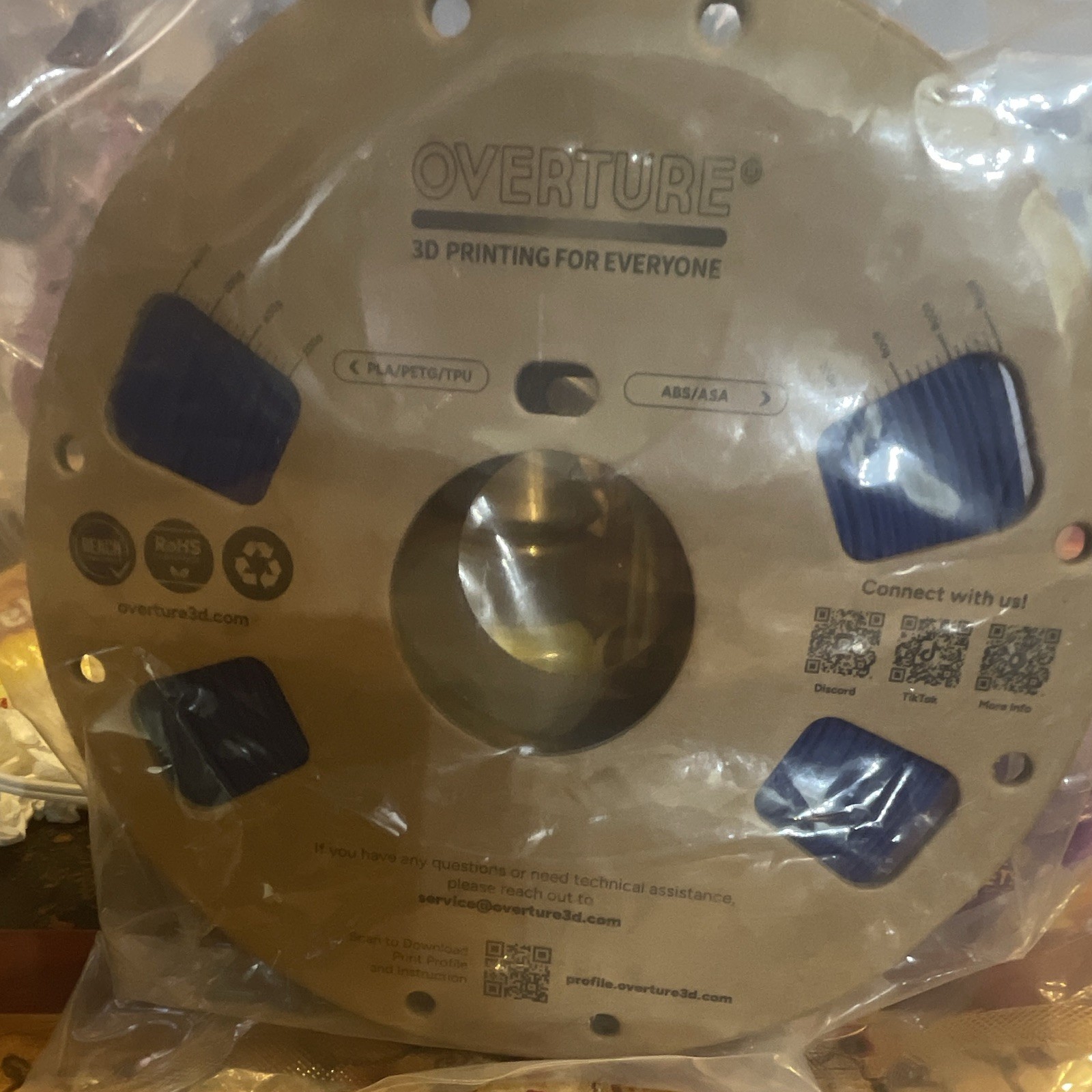 Overture PLA 3D Printer Filament 1.75mm Blue Spool 8.27×8.27×2.76in