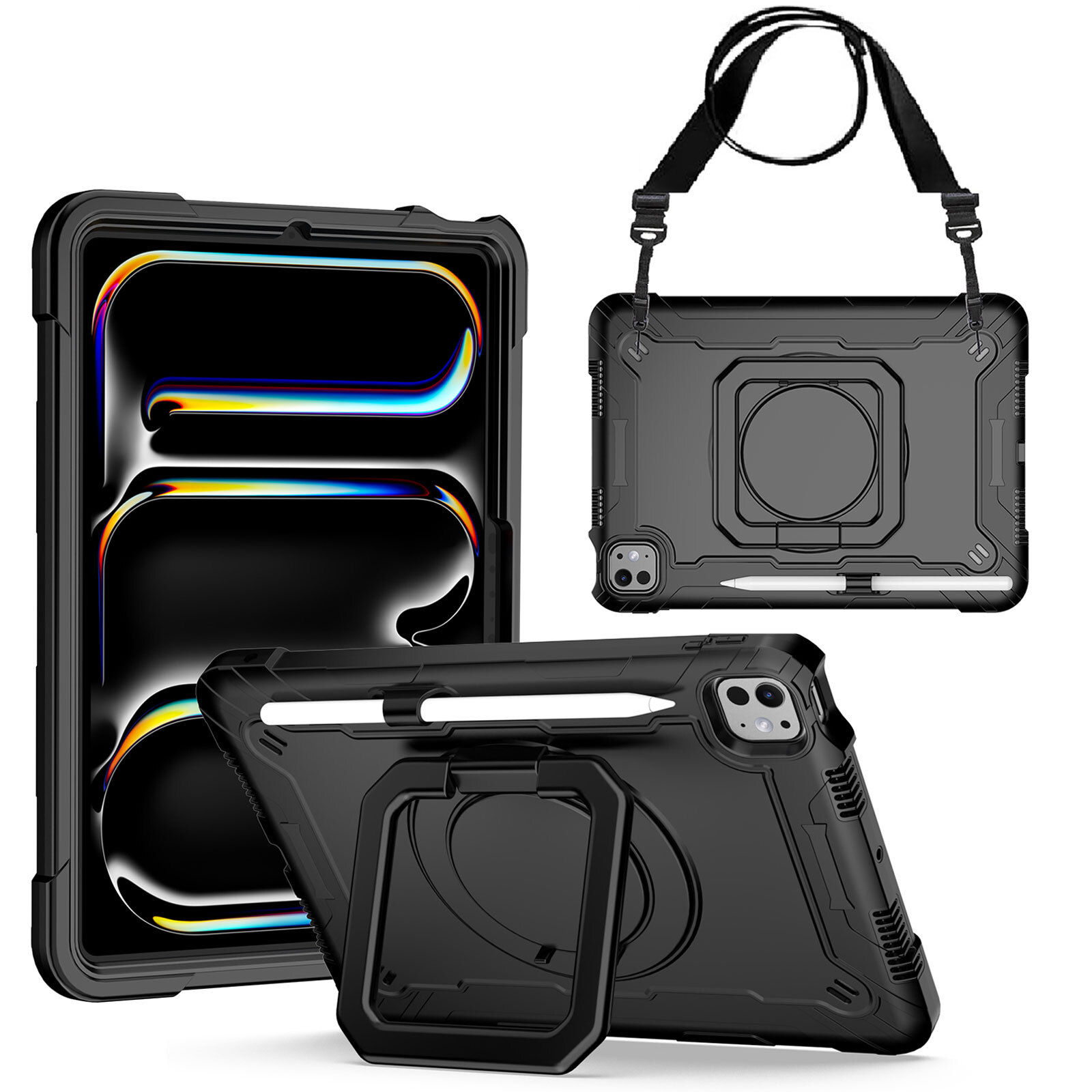 Rotating Case for iPad Pro 11 (M4/M5) 2024/2025 Shockproof Protector with Strap