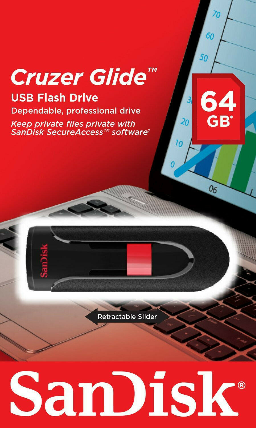SanDisk Cruzer Glide 64GB Memory Flash Drive Thumb/Pen/Jump/USB Stick NEW!!