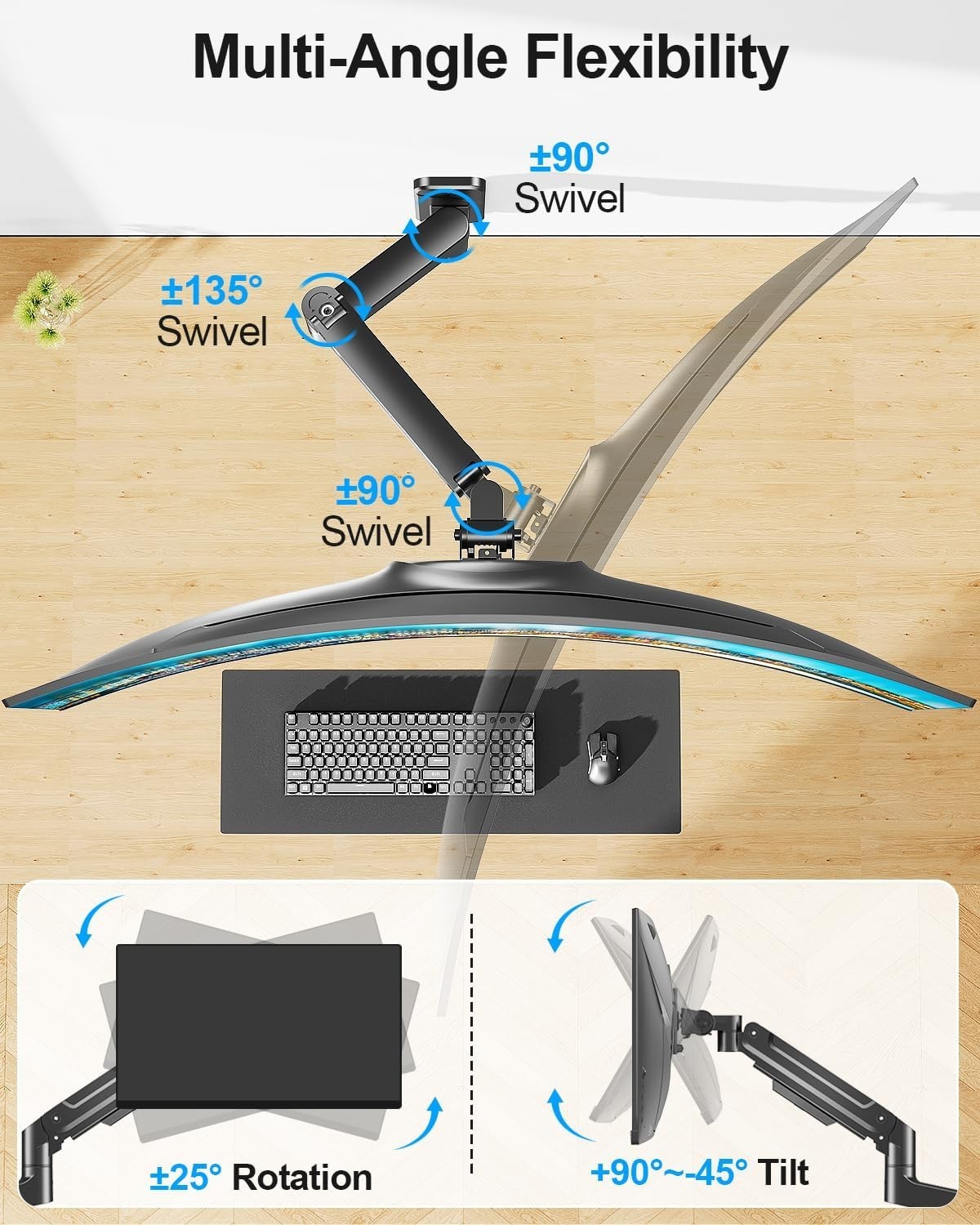 Monitor Wall Mount fits 22″-49″ Ultrawide Flat & Curved Screens