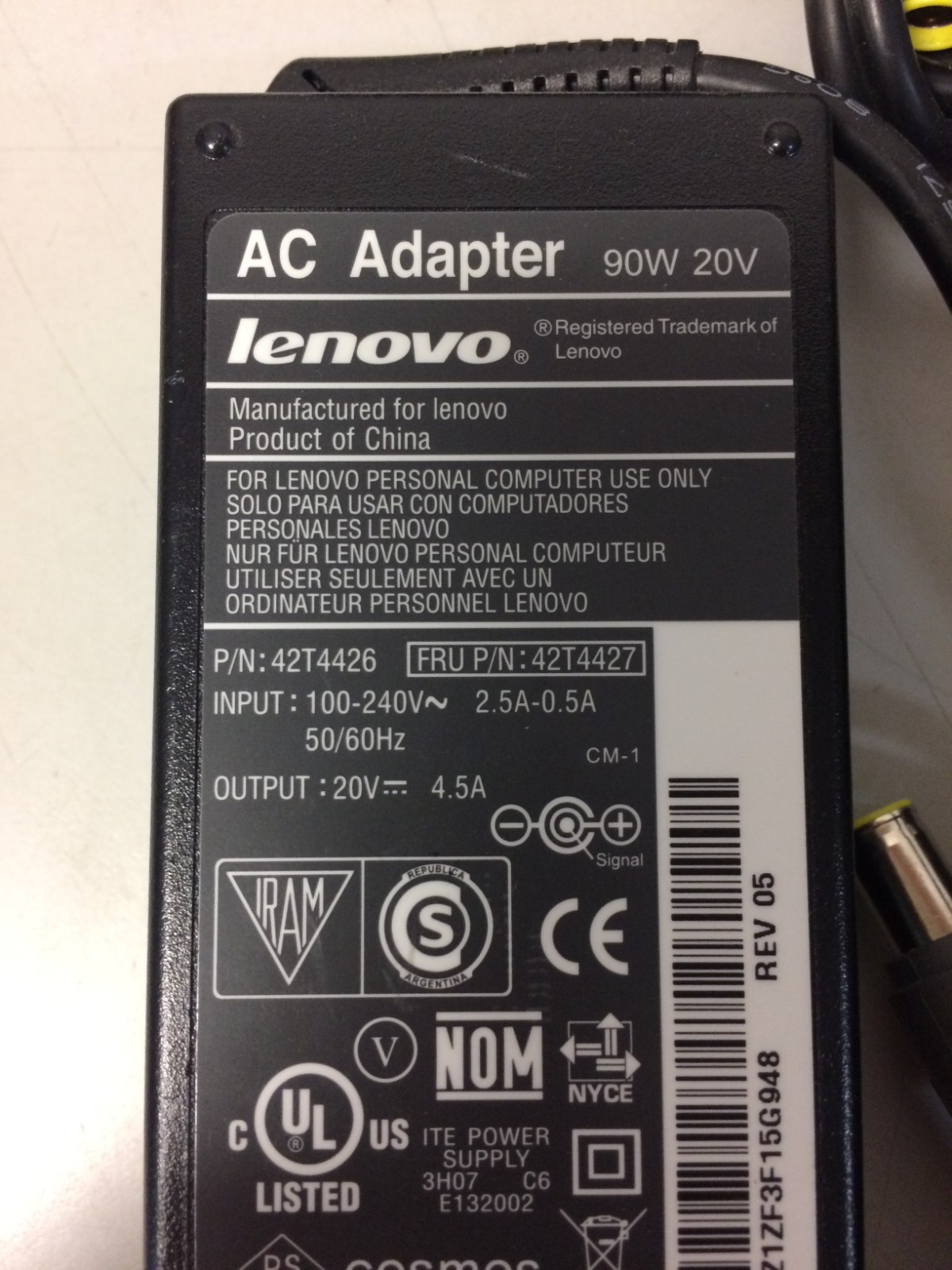 LOT of 10 Lenovo 90W 20v 4.5a AC Power Adapters (Big barrel jack w/pin)