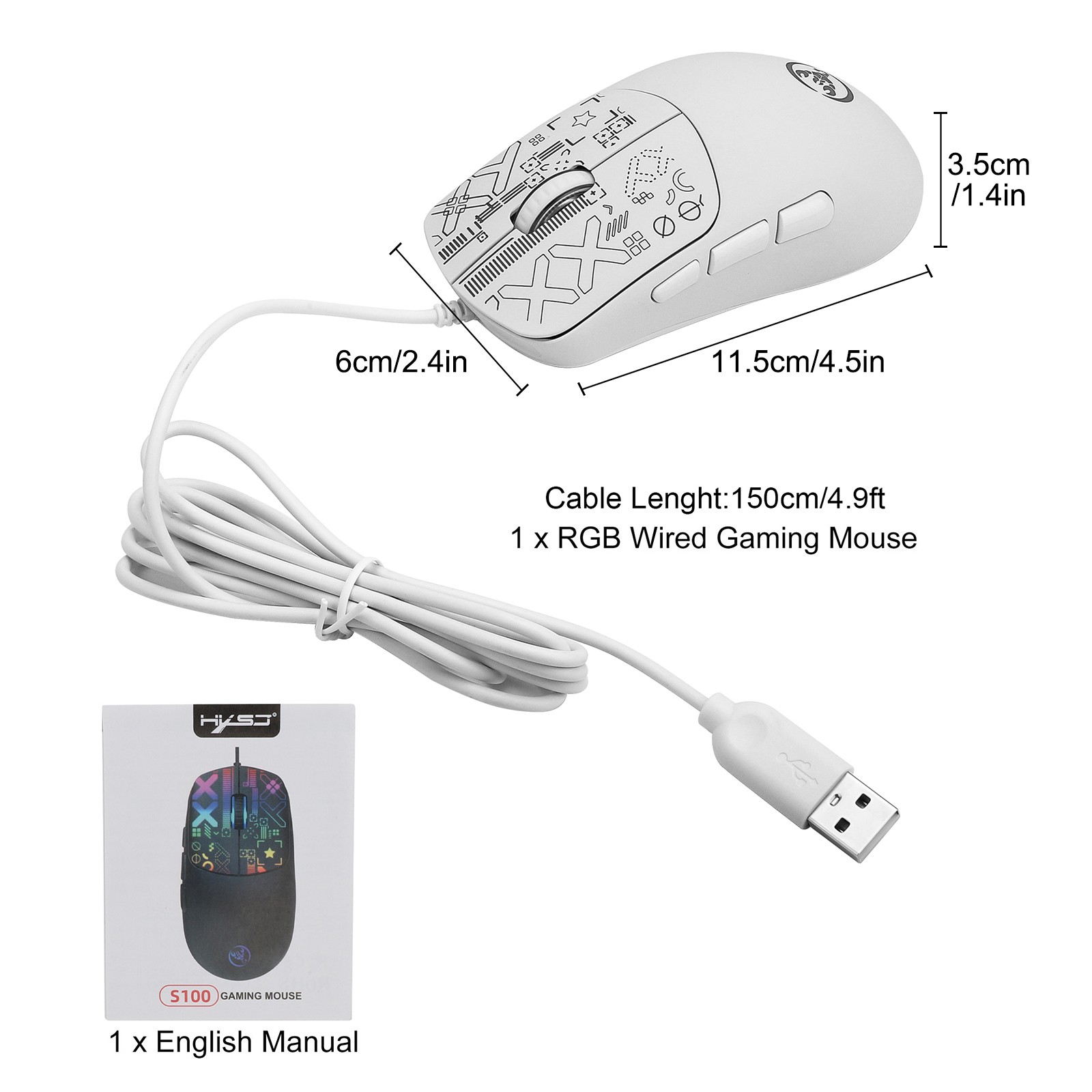 USB Wired Gaming Mouse Silent Ergonomic RGB LED 6 Macro Buttons Adjustable DPI