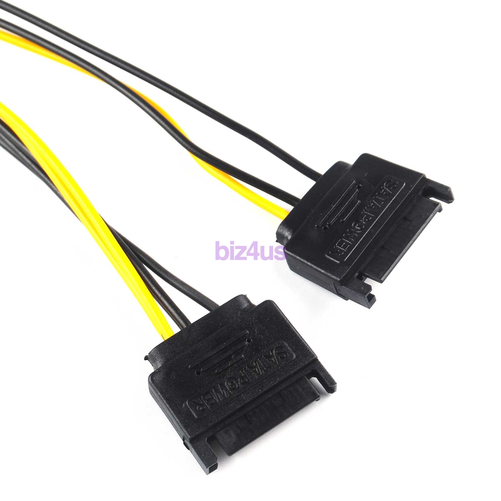 Dual 15Pin SATA Male To PCIe 8Pin (6+2) Male Video Card Power Cable
