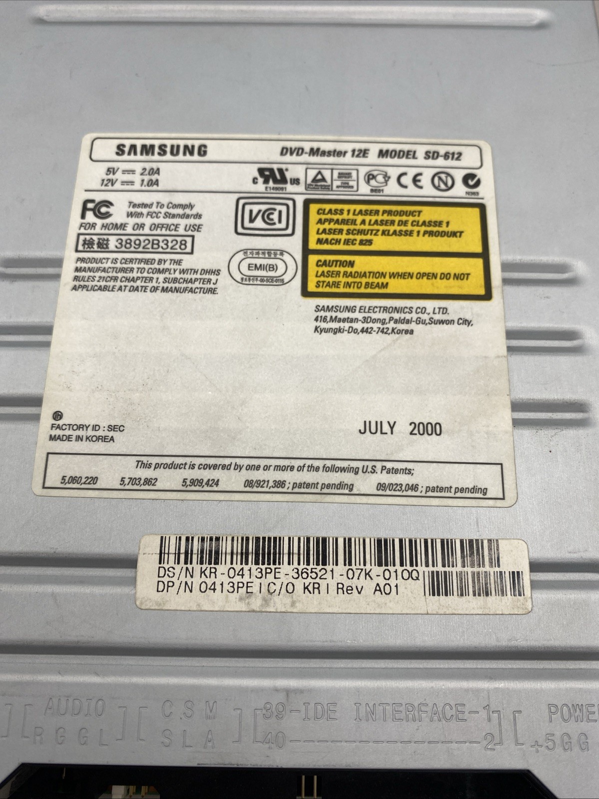 SAMSUNG DVD-Master 12E SD-612 DVD-Rom IDE PATA Internal Optical Drive
