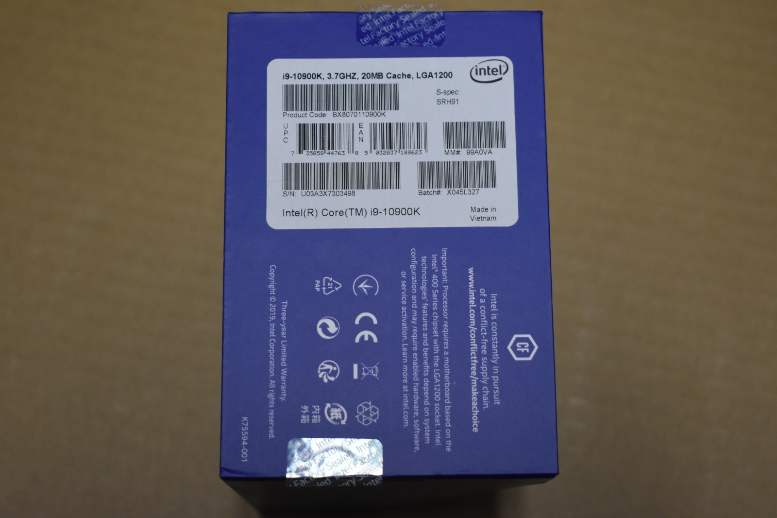 Intel Core I9 10th Gen Box Only.. CPU not INCLUDED