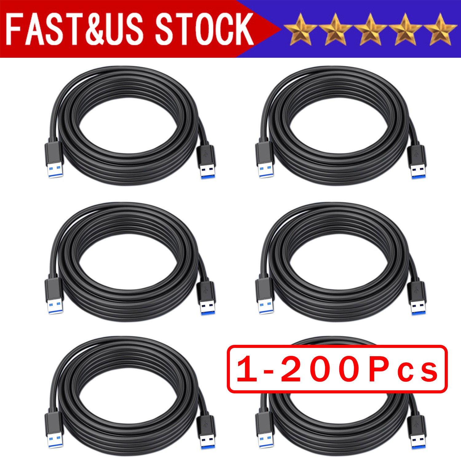 USB 3.0 A Male to A Male Cable Data Transfer Super Speed Power Charger Metal Lot