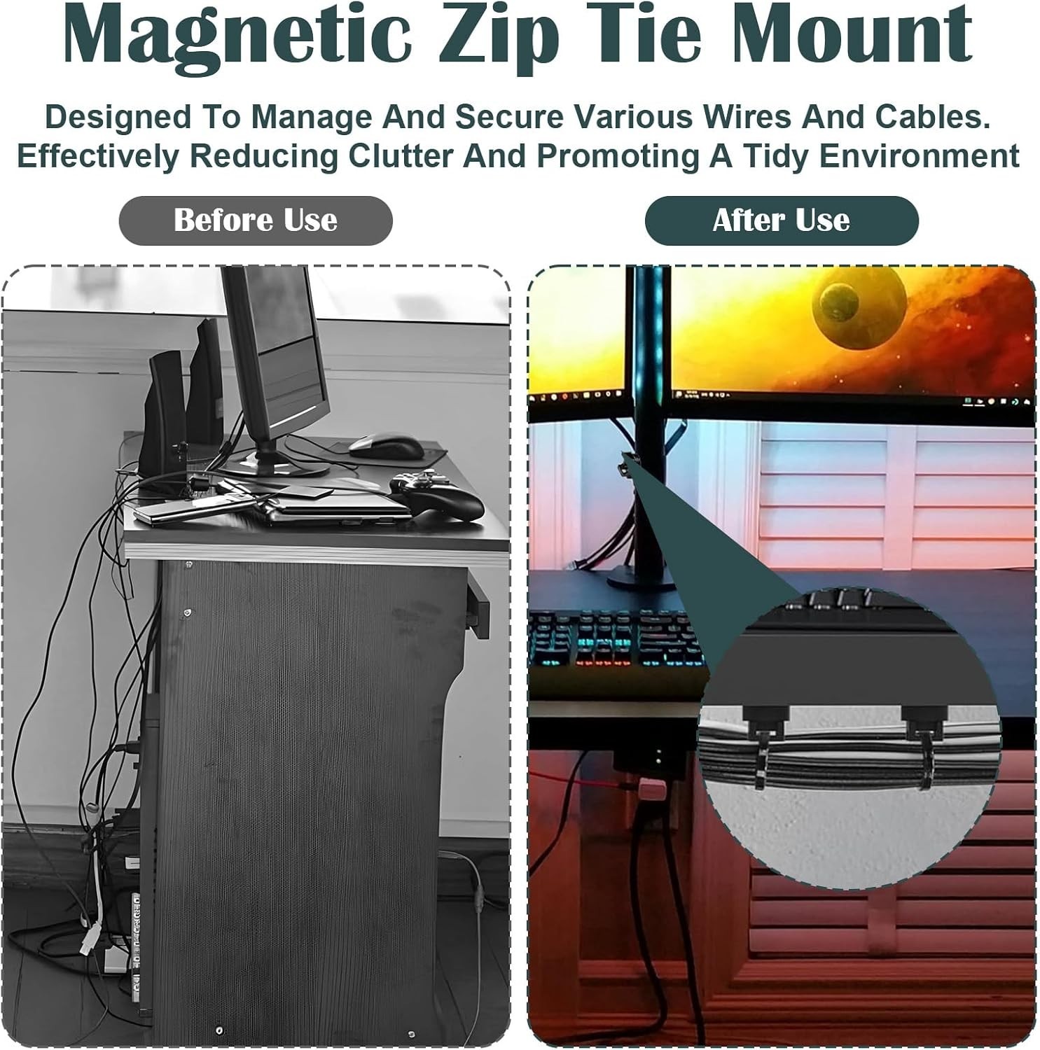 Magnetic Zip Tie Mount Base 20 Pack Cable Management Clip 22mm Wire Organizer Bl