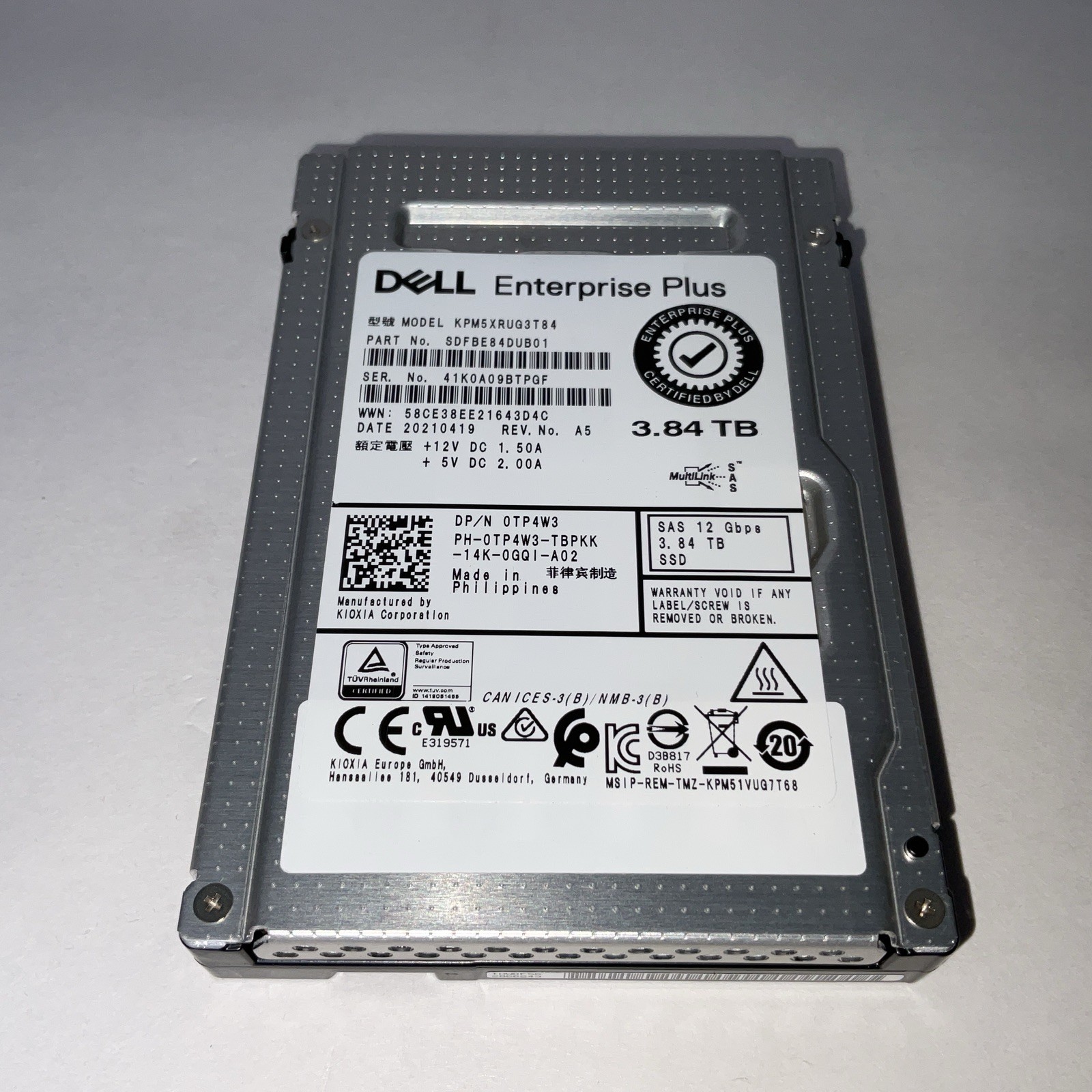 Dell Enterprise Plus 3.84TB 2.5″ SAS SSD – KPM5XRUG3T84 – 81 % SSD Life Remain