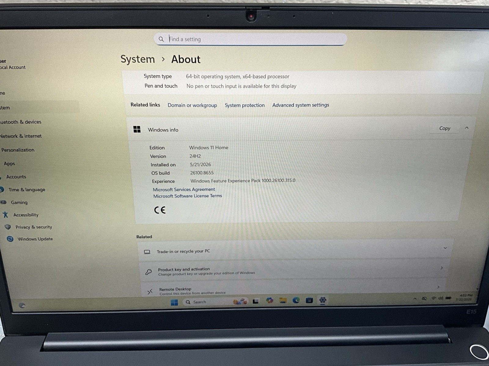 Lenovo ThinkPad E15 15.6″ I5-1135G7@2.4GZ 16GB RAM 256GB SSD Win11H