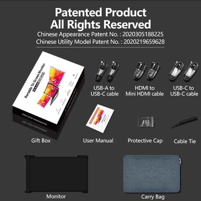 Plug And Play Portable Dual Monitor For Laptop Triple Screen Extender Monitor