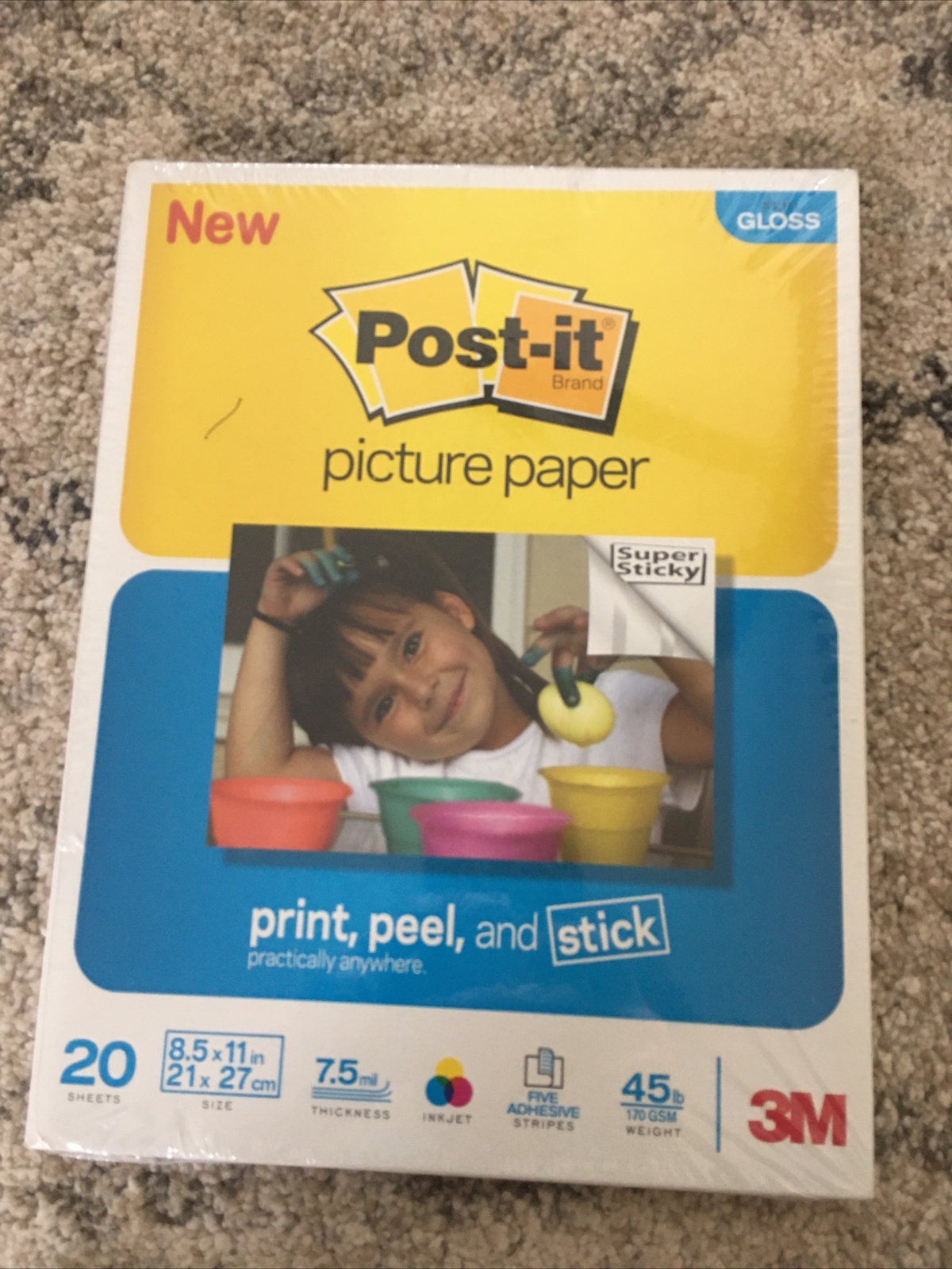 Post-it Picture Paper 20 Sheets 8.5X11 Semi Gloss 3M 7.5 ML Thick-inkjet,adhesiv