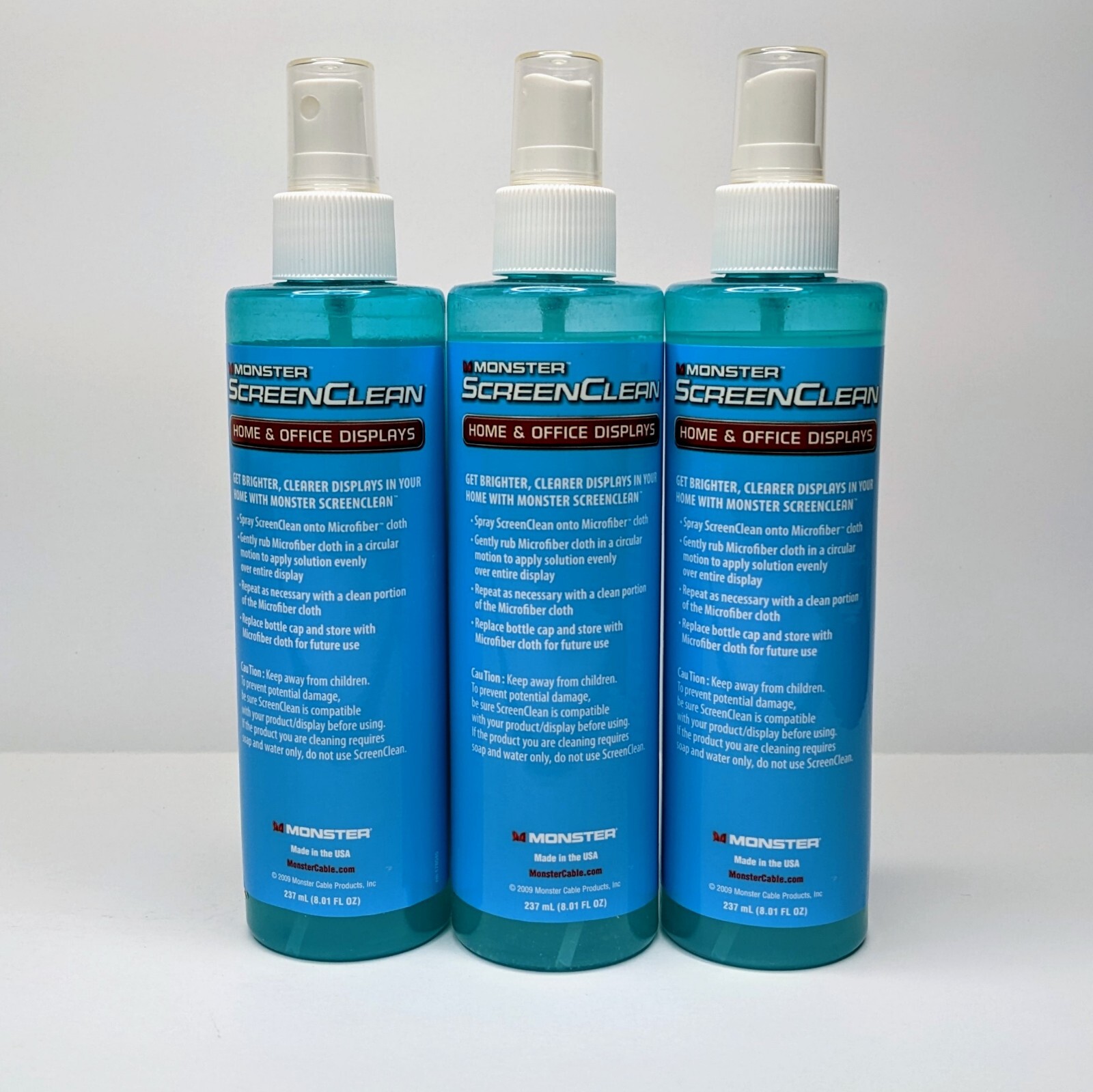 Lot of 3 NEW Monster ScreenClean Alcohol Free Liquid Gel Cleaner 237 mL(8oz ea)