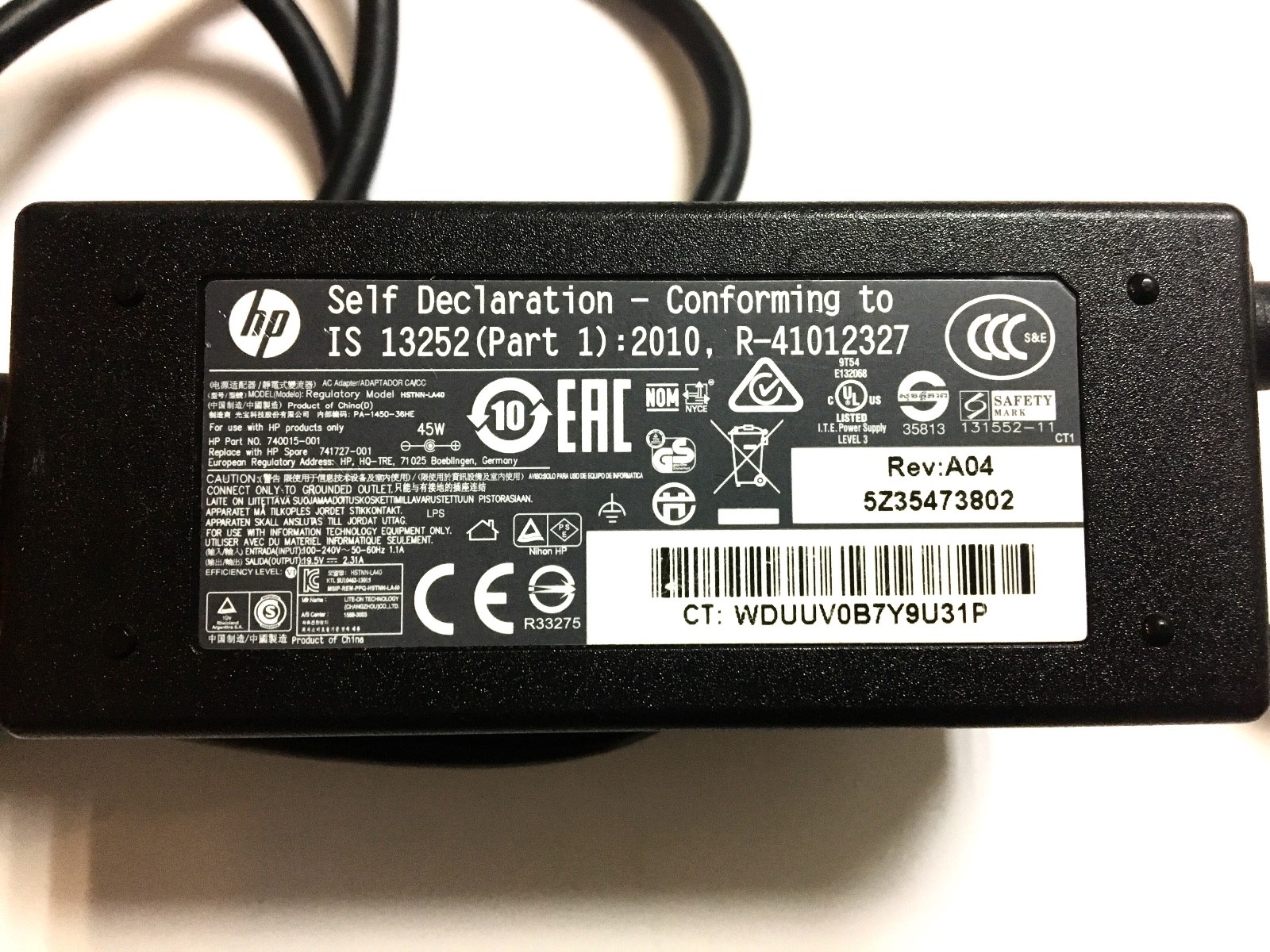 Genuine HP 45W blue tip laptop AC Adapter Power Supply charger 19.5V 8000+ sold!