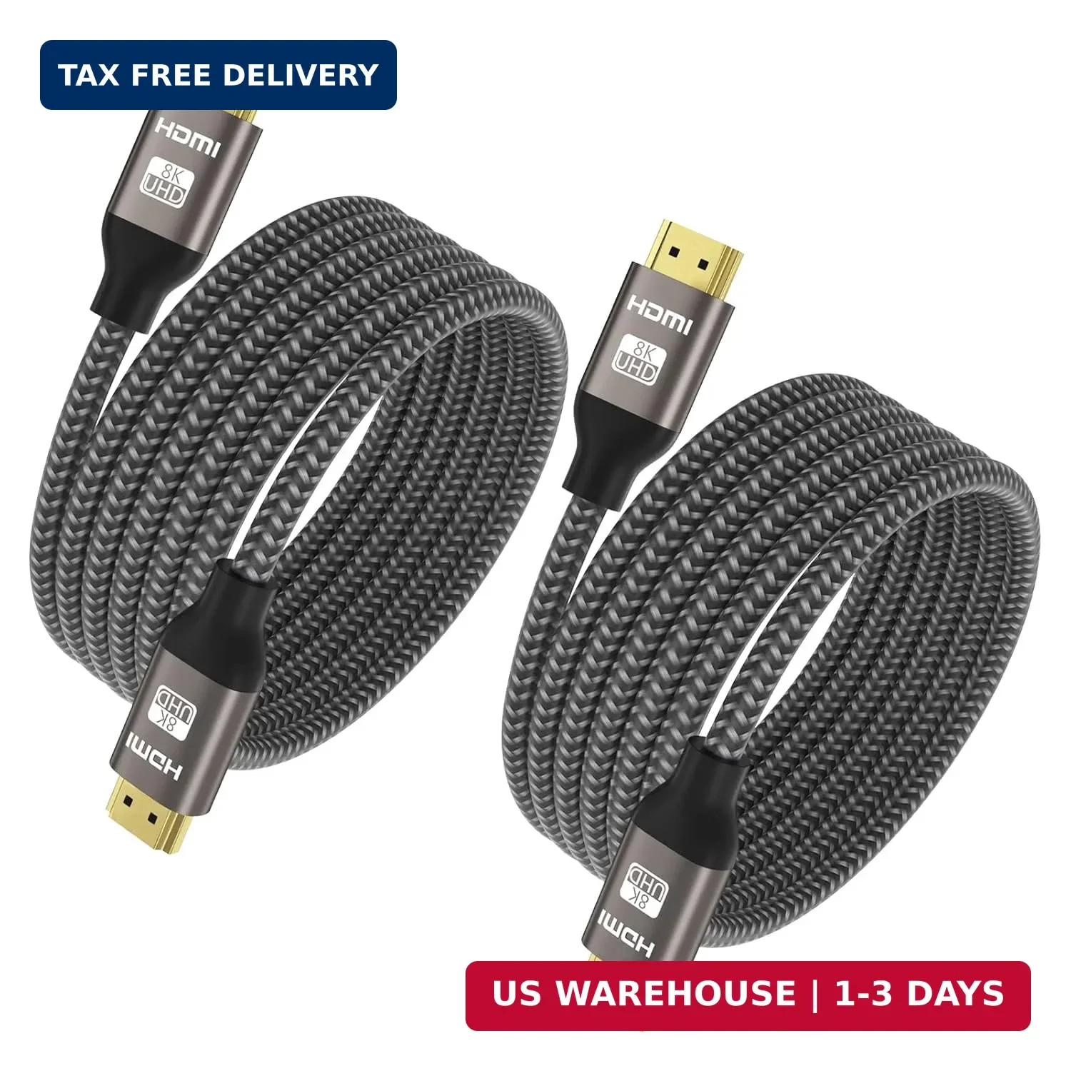 8K HDMI Cable – 6ft/2pack, 8K@60Hz 4K@120Hz HDMI 2.1 Braided Cord, Supports 48Gb