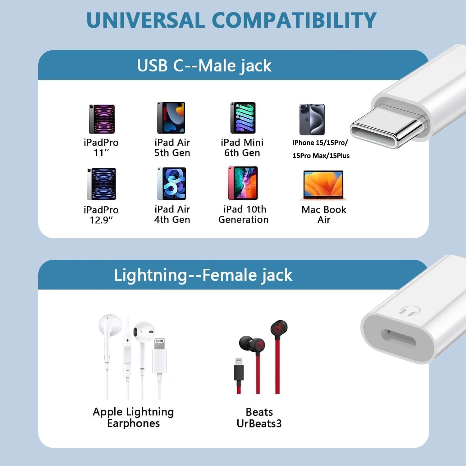 USB C to Lightning Audio Adapter, Type C Male Female White