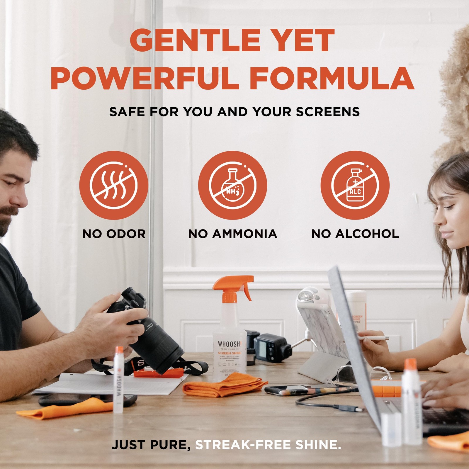 WHOOSH! Pro 16.9 fl oz Refillable TV Screen Cleaner & Microfiber Cloth – Streak-