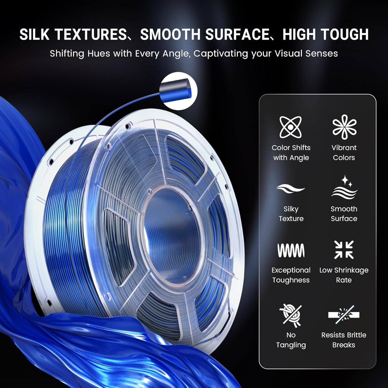SUNLU Silk PLA Plus Triple Color 3D Printer Filament Blue+Green+Purple