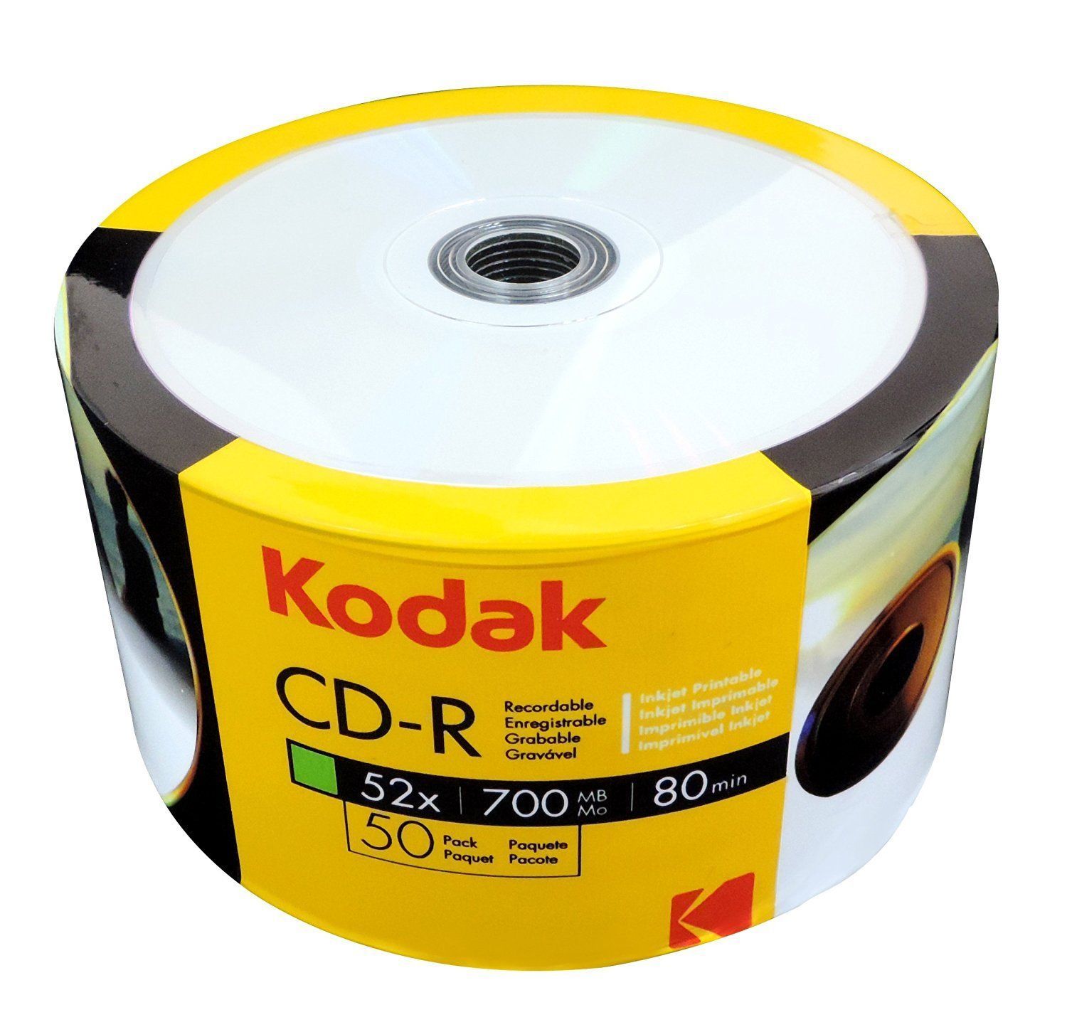 50 Kodak Blank 52X CD-R CDR White Inkjet Hub Printable 700MB Media Disc