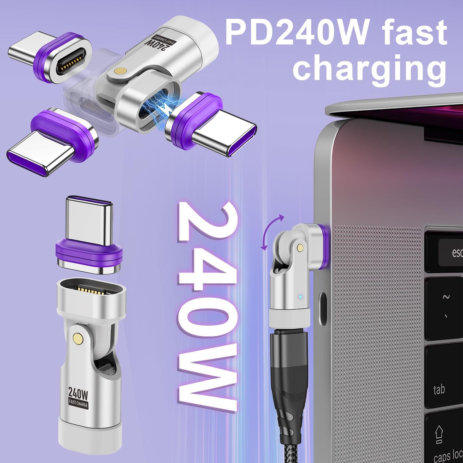 Fast Charging Type-c Converter Uslion 240w Magnetic Usb-c Adapter 180° Rotation¢